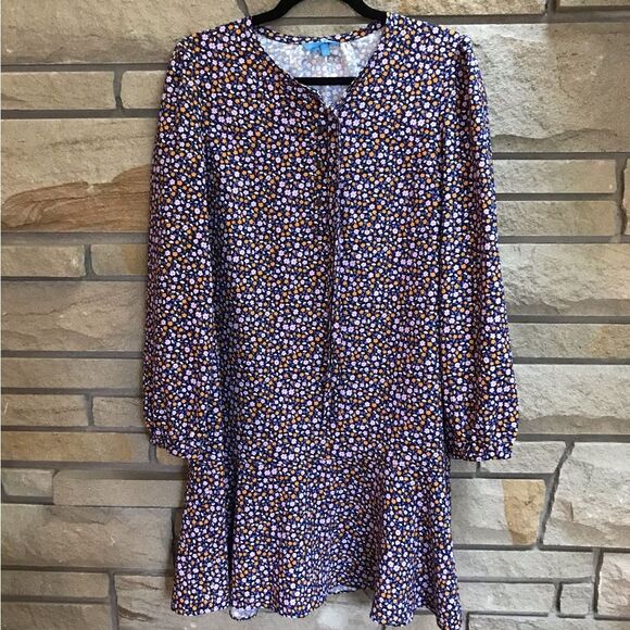 Draper James Tie Neck Flounce Shift Dress Purple ditsy floral print Medium - Picture 9 of 11